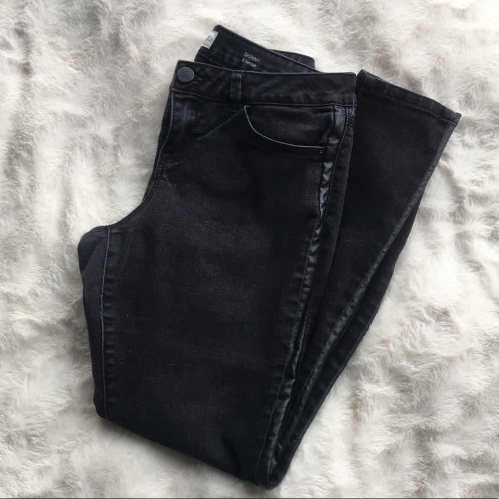 Black Skinny with Leather strip detail